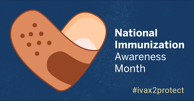 The CDC has designated the month of August as National Immunization Awareness Month. This image depicts a cartoon bandage.